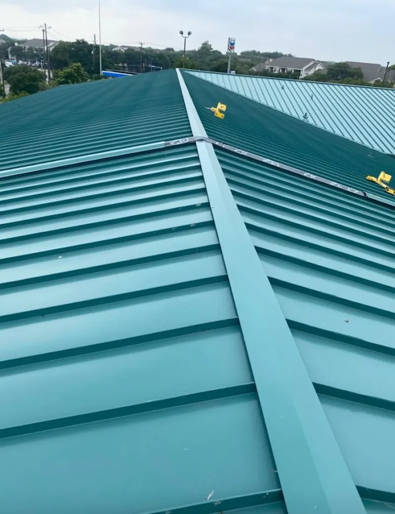 Green commercial metal roof ridge and valley for Metal Roof Repair in Escondido